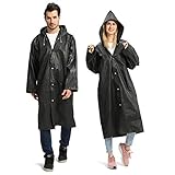 Opret Chubasqueros Impermeable (Paquete de 2), Ponchos Impermeables Capa Lluvia con Mangas y Capucha para Mujer y Hombre, Negro