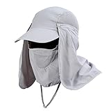 Gorra de Protección Solar Anti-UV, Sombrero Pesca del Sol Gorra al Aire Libre de Protección Solar Transpirable Cap Sombrero de Ala Ancha Protección UV Protege Cuello Cara para Hombre Mujer(Plata)