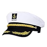 Amosfun Capitán Adulto Sombrero de Cosplay Gorra Yate Barco Navegante Marinero Almirante Marino (Blanco)