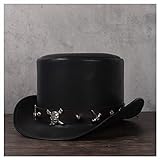 LTH-GD Gorra de Invierno y Sombrero Elegante Steampunk Top Hat Otoño Invierno Cuero Fresco Fresco Moda Pirata Remache Decoración Top Hat Damas Presidente de los Hombres Sombrero Partido Plano