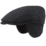 Gorro de invierno para hombre con orejeras | gorra plana | gorra de visera – 100% lana – con protección para las orejas plegable – agradable al tacto y cómodo azul 55