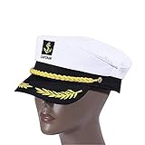 ysister Gorra capitán Adulto Yate Barco Navegante Capitán Traje Sombrero Cap Marina Marina Almirante Sombrero de capitán de Barco Marinero Azul Marino con Visera Ajustable Color Blanco