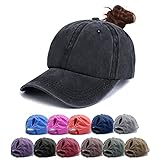 Cola de Caballo Gorra Béisbol - Gorras de Beisbol Mujer, Usada y Desgastada Cap Verano Gorra Washed Teñido Clásico Sol Visera Sombrero Exterior Ajustable (Negra)