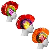 Kurtzy Pack de 3 Pelucas Multicolor Mohawk para Fiestas, Cumpleaños y Disfraces - Pelucas Pelo en Pincho con Red para Hombres, Mujeres, Chicas y Chicos - Peluca sin Enredos