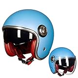 MRDAER Clásico Retro Medio Casco Gorras de Moto para Adultos Cascos de Ciclomotor de Cara Abierta Casco de Moto Jet Homologado ECE Personalidad Ciclismo Crucero para Hombres Mujeres Scooter Casco V