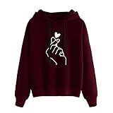 SHOBDW Liquidación Mujeres Señoras Sólidas Ocasionales Lindo Suave Elegante Cuerda Sudadera con Capucha Pullover Top Blusa Sudadera con Capucha de Manga Larga (Vino Rojo,S)