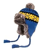 Gorro peruano de punto para mujer, gorro de invierno cálido de lana con borla de ganchillo Perú sombrero de esquí con orejeras Pom ()