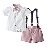 YWLINK Ropa para BebéS Camisa A Cuadros Pajarita Tirantes Y Pantalones 4 Piezas Traje De Caballero para NiñOs PequeñOs Conjunto De Ropa De para NiñOs, para Bautizo, Festivo, Boda