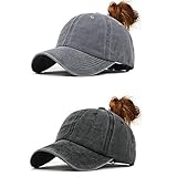 CheChury Gorra de Béisbol Mujer Cola de Caballo Gorra Beisbol Moda Algodón Lavado Ajustable Snapback Sombrero Trucker Gorra (Gris + Negro)