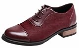 SimpleC Parte Superior de Cuero de Piel de Vaca Para Mujer, Zapatos Oxford de Cordones, con Suave Pelo Hony EN Vamp Borgoña40.5