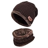 Kfnire Sombrero y bufanda, gorro de invierno para hombres + bufanda con forro polar (café)