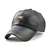 Wiemoon 1 Pieza 56-60 CM Gorras de Béisbol para Hombre Sombrero de Invierno Sombrero de Cuero de La PU Hueso Equipado Negro