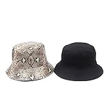 LIUBAOBEI Cubo Sombreros,Sombrero De Cubo Plano De Leopardo De PU para Hombres Y Mujeres, Sombreros De Pesca De Doble Cara para Mujer, Gorras De Panamá Bob-Khaki_56-58Cm