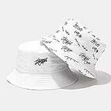Sombreros de Pescador Sombrero de Cubo de 1 ud Mujeres Letras inglesas algodón Doble Lado Reversible Protector Solar Gorra Sombrero de Pescador Sombrero de Hombre White