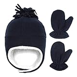 Gorro de Lana para Bebé Mitones Recién Nacido Niño Sherpa Forrado Cálido Sombreros Niño Niña Gorra Invierno Conjunto de Manoplas