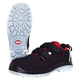 Sandalias de Seguridad Nitras 7422 Micro Step Summer - Zapatos de Trabajo S1P para Hombres y Mujeres - Gorra con Punta y Zapatillas Antideslizantes - Negro/Rojo, Tamaño 40