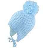 Pesci Baby Gorro Bebe Pompón Invierno Caliente de Punto Niño Niña Sombrero Orejeras y Corbatas para la Barbilla 2,2 TOG Térmico 0-18 Meses, Azul 0-3 Meses