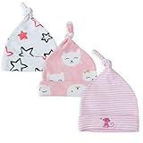 CuteOn 3 Paquete Bebé Beanie Nudo Sombrero Recién Nacido Chicos Chicas Algodón Ajustable Gorra para Bebé 0-6 Meses