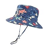 LACOFIA Sombrero de Sol bebé Gorro Verano para niños Sombrero Playa de ala Ancha Proteccion Solar para niños con Correa Ajustable para la Barbilla Azul Marino 4-6 Anni