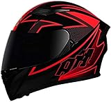 Casco De Moto Con Doble Visera, Certificación ECE Adultos Modular Integral Casco Moto Para Ciclomotor Motocicleta Y Scooter Mujer Hombre Verde Rojo Negro 1, L=(59~60CM)