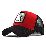 Moda Media Malla Transpirable Gorra Deportiva Unisex, Animal Embroidered Cómoda Tela Elástica Gorra De Béisbol De Velcro Ajustable Gorros Casuales Gorras De Béisbol De Hip Hop Caza Pesca (Rojo2)