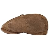 Stetson Gorra Burney Hatteras, Hombre - 100% Cuero auténtico - Gorra de Primera Calidad con Forro de algodón - Gorra Newsboy de Ocho Piezas - Boina Moderna - Verano/Invierno marrón L (58-59 cm)