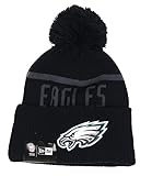 New Era Beanie NFL - Gorro de fútbol americano con pompón, color negro Eagles Black Talla única