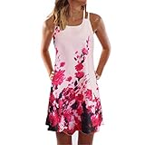 riou Vestidos Casual para Mujer Vestido Casual Verano sin Mangas Cuello Redondo con Estampado Ropa de Playa Vestidos De Fiesta Elegantes Vintage Tops