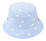 Happy Cherry - Sombrero con ala Bucket para Niños Bebés Estampado Estrella Gorra Pescador Protección de Sol Cordón Ajustable para Verano Playa - 6-12 Meses/48cm
