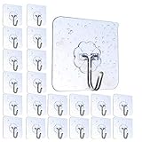 20 Pack Adhesive Strong Nail Free Reusable transparente Heavy Duty Bathroom Kitchen Door Hook Ceiling Hanger, Waterproof & oilpr impermeable, (10 kg/22 libras Max)