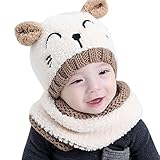 Kfnire bebé Sombrero y Bufandas, otoño Invierno niños niñas Lana Punto Gorras y Bufanda Conjunto (Beige)