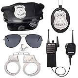 Beelittle Kit de Juego de Roles para Oficial de policía Sombrero de policía Esposas Walkie Talkies Insignia de policía Gafas de Sol Accesorios para Disfraces de policía