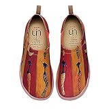 UIN Slip-On para Mujeres Mocasines de Cuero Zapatos Planos para Mujer Cómodo Mocasines Vintage Patrón Al Aire Libre Casual Zapatos para Caminar Wandering Girls 36