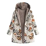 Abrigos para Mujer Invierno Chaqueta Suéter Floral Bolsillos con Capucha Jersey Tallas Grandes Sudadera con Capucha Caliente Y Esponjoso Gruesas Cerrojo De Capa Mantene Lino Ropa riou