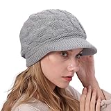 YONKINY Gorro de Punto Cálido Invierno Boina de Mujeres Niña Crochet Elegante Sombrero de Vendedor de Periódicos Suave Gorro Beanie de Lana con Visera para Nieve Esquí (Gris Claro)