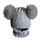 H.eternal(TM) 2 Piezas de Gorro de Lana para bebé con Dobladillo para Mantener Caliente el Invierno y Bufanda para recién Nacidos Gris Gris M