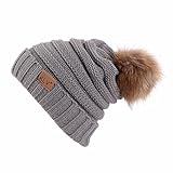 SHOBDW Hombres Mujeres Holgados Crochet cálido Invierno Lana de Punto Esqui Beanie cráneo Slouchy Gorras Sombrero (Gris)