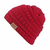 Fossen Niños Niña Invierno Gorros de Punto Beanie de Tejer Lana (Rojo)