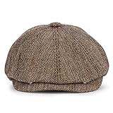 KeepSa Newsboy Casquillo Plano Sombreros Baker Boy Gorras - 8 Panel Peaky Herringbone Tweed Gatsby Hat Ivy Irish Cap para Hombres y Mujeres, Ajuste 56~61cm