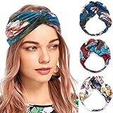 IYOU Diademas de Boho Gorros De Flores Diadema anudada Bandas anchas para el cabello Cintas de pelo para fitness para mujer y niñas (paquete de 3)