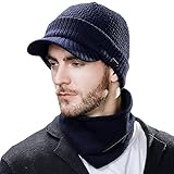 Siggi - Comhats - Conjunto de gorro y bufanda, gorro de punto con visera, de lana, para el invierno, bufanda, de forro polar, braga de cuello, para hombres Azul 69311_Azul Marino M