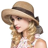 Kqpoinw Sombrero para El Sol, Gorra de Paja para Mujer Sombrero Plegable Sombrero Ancho de ala Ancha Sombrero para El Sol Sombreros de Playa de Verano para Mujeres (Caqui)