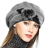 VECRY Mujeres Lana Boinas Angola Gorro Casquete Invierno Sombrero (Gris)