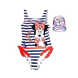 Pack Especial Bañador Minnie Mouse para niñas + Gorra con Visera Unicornio, Ideal para Playa o Piscina. Nueva Temporada Disney (6-7 Años)