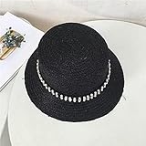 Verano nuevas señoras perla taladro de agua sombrero de paja temperamento europeo y americano plano pequeño vacaciones vacaciones playa gorra para el sol-black_Code