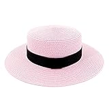Bin Zhang Verano Nuevo Viaje al Aire Libre Jazz Sombrero de Paja Sombrero de Sol Visera Sombrero de Playa Mujeres Cinturón Negro con Gorro de Color Liso Gorra Plana