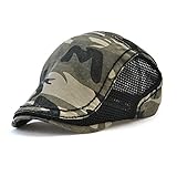 GADIEMKENSD Gorras Planas Gorras Beisbol Malla Camuflaje Sombrero Boina Moda Casual Ajustable Ocio al Aire Sombrero del Sol Protector Solar Negro Sencilla Retro Algodón Negro