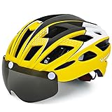 VICTGAOL Casco Bicicleta Helmet Bici Ciclismo para Adulto con Luz Trasera LED Visera Extraíble Hombres Mujeres Adultos de Bicicleta para Montar (Amarillo)