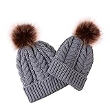 puseky 2 Piezas Sombrero de Punto para Padres e Hijos Madre y bebé Familia a Juego Invierno cálido Crochet Beanie Hat