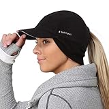 TrailHeads Sombrero de cola de caballo de lana con calentador de oreja desplegable | El sombrero de aventura Trailblazer para mujer - negro - Talla única